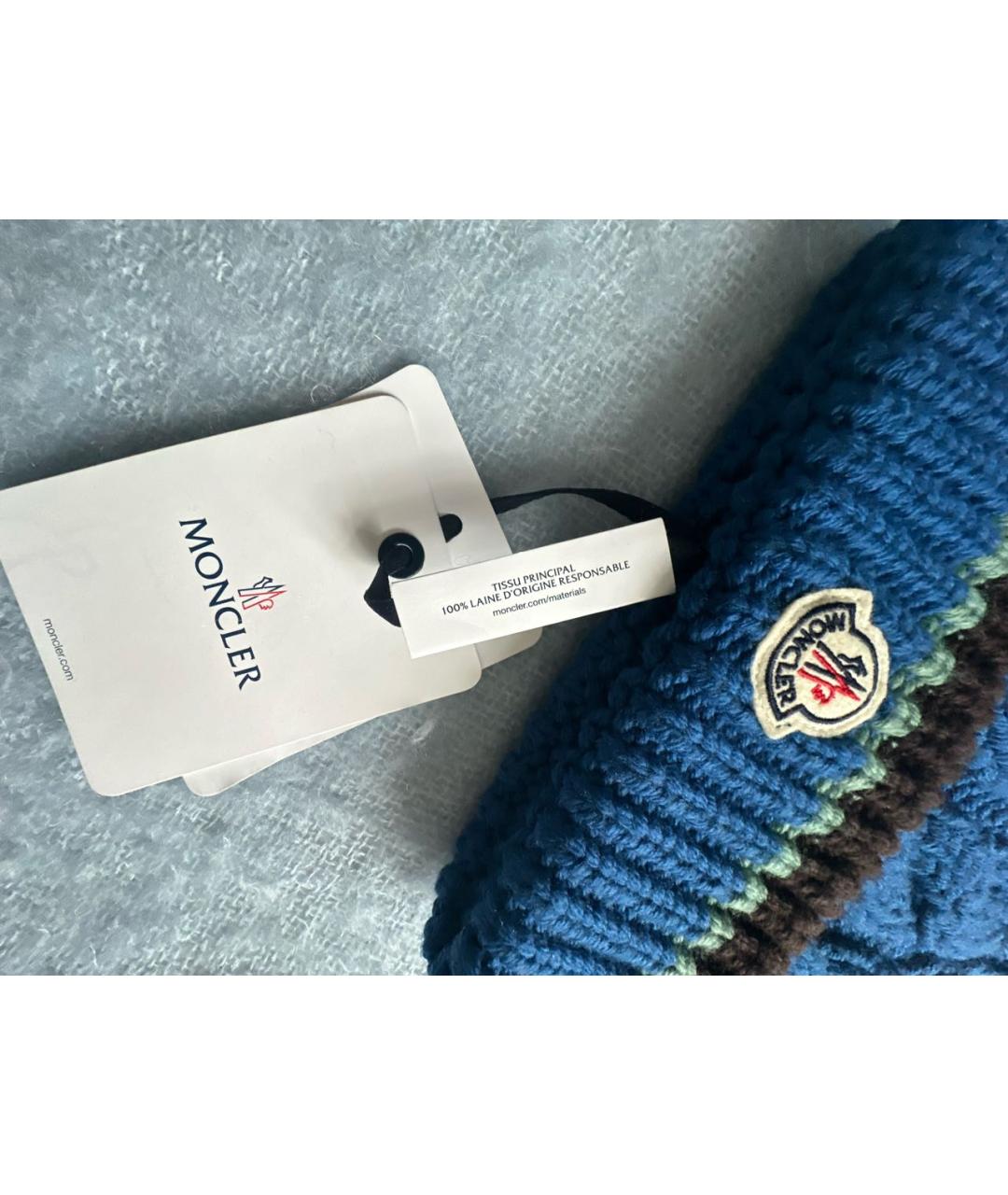 MONCLER Синяя шерстяная шапка, фото 7
