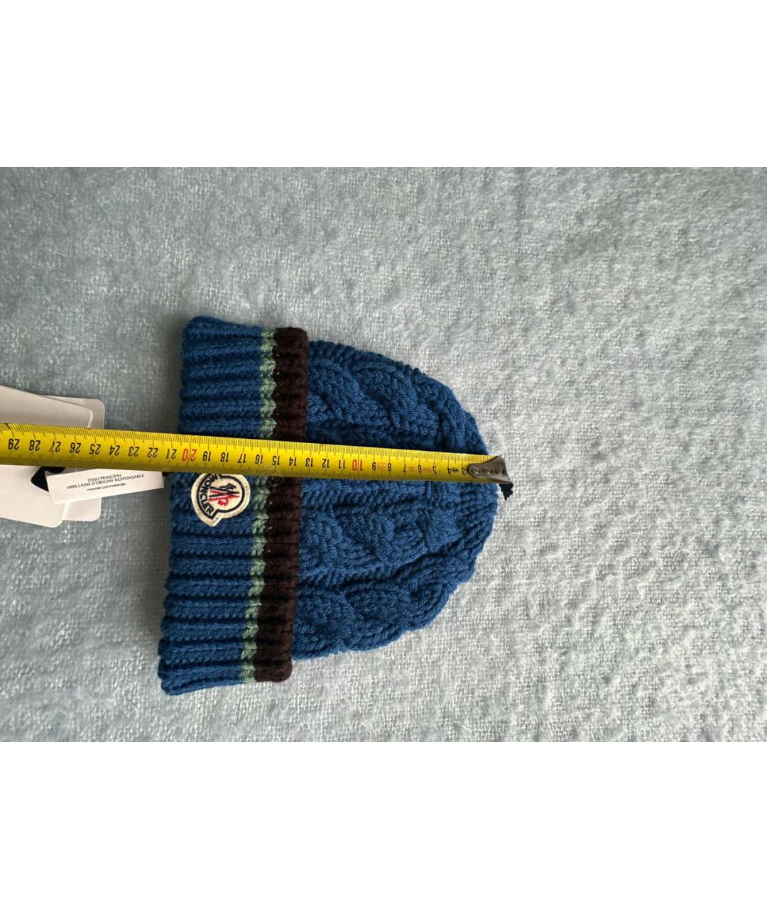 MONCLER Синяя шерстяная шапка, фото 6