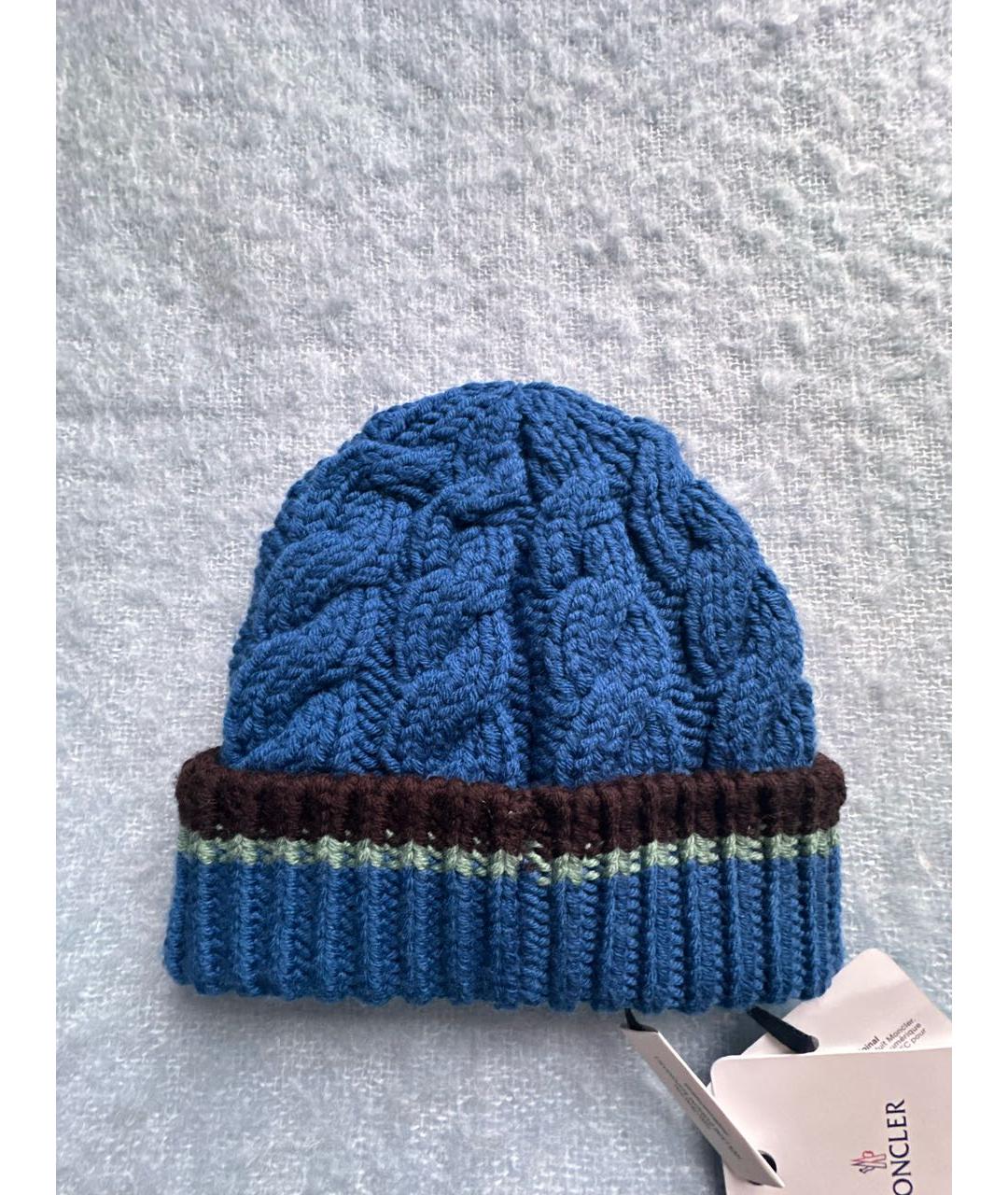 MONCLER Синяя шерстяная шапка, фото 2