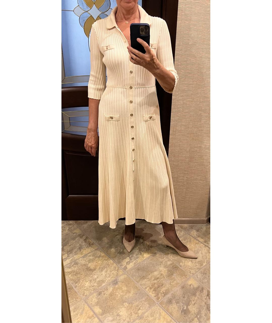 SANDRO Бежевое вискозное повседневное платье, фото 6