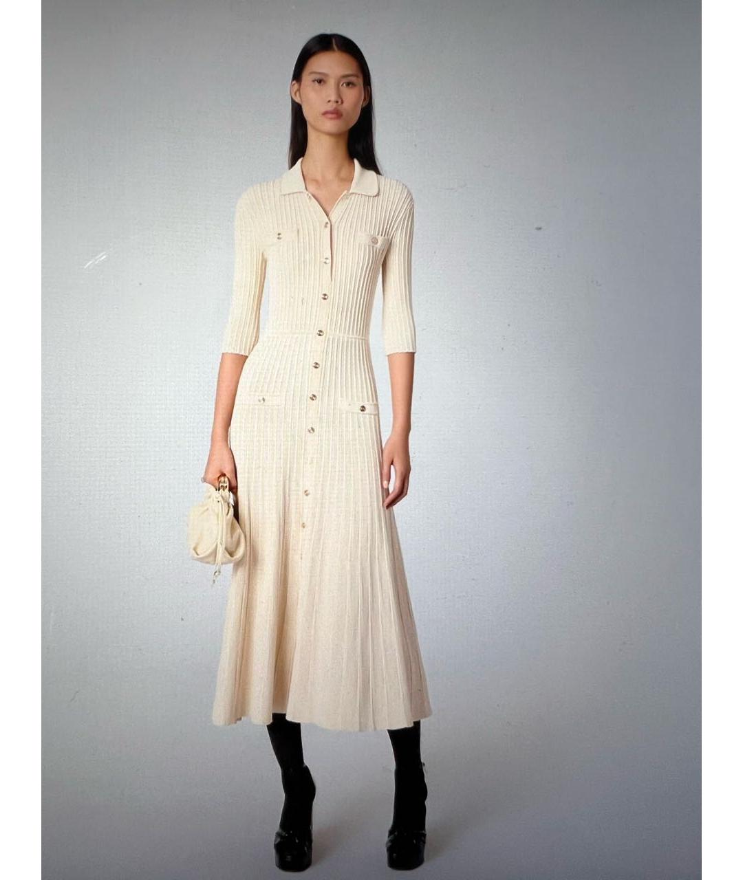 SANDRO Бежевое вискозное повседневное платье, фото 5