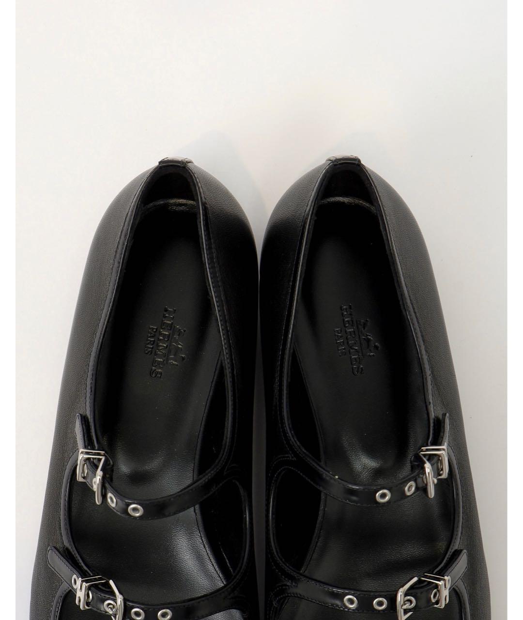 HERMES Черные кожаные балетки, фото 4