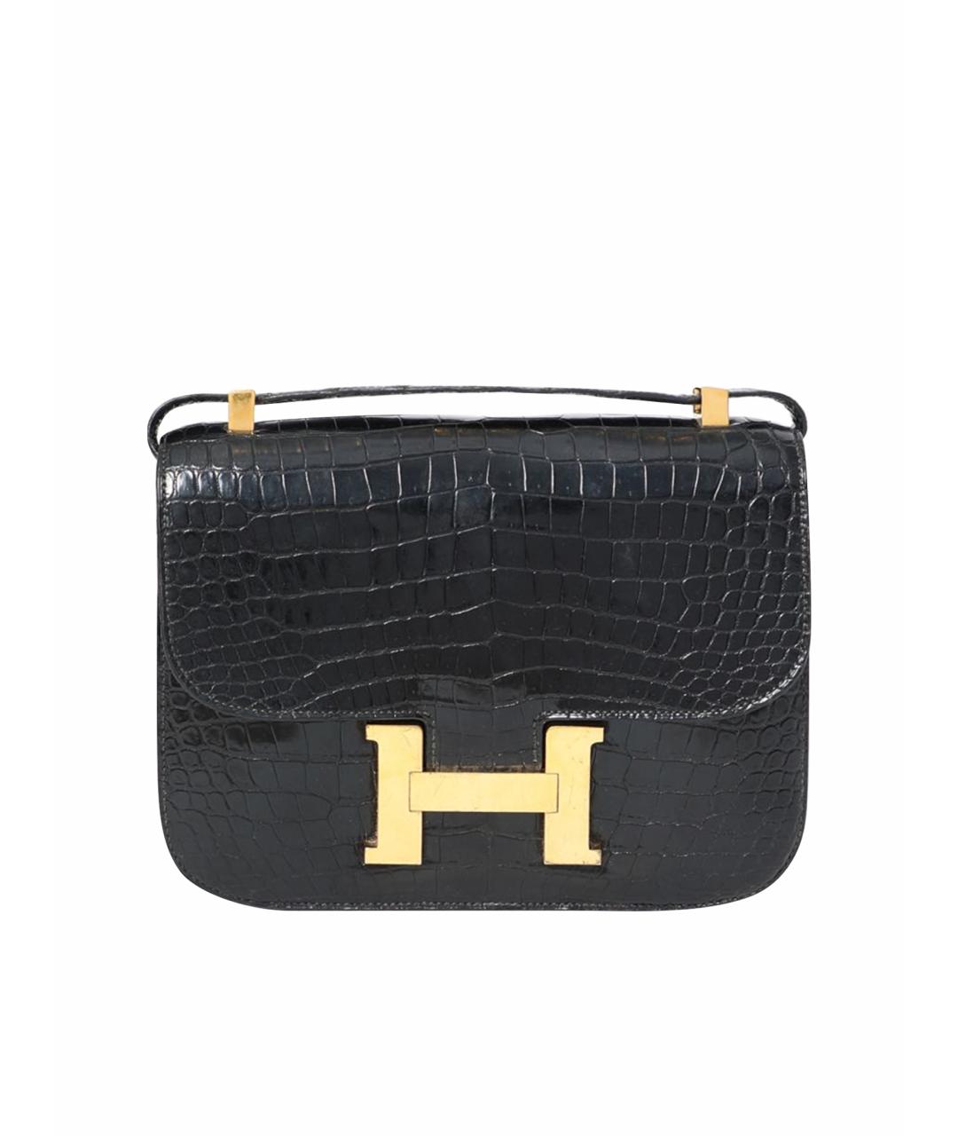 HERMES Черная сумка через плечо из экзотической кожи, фото 1