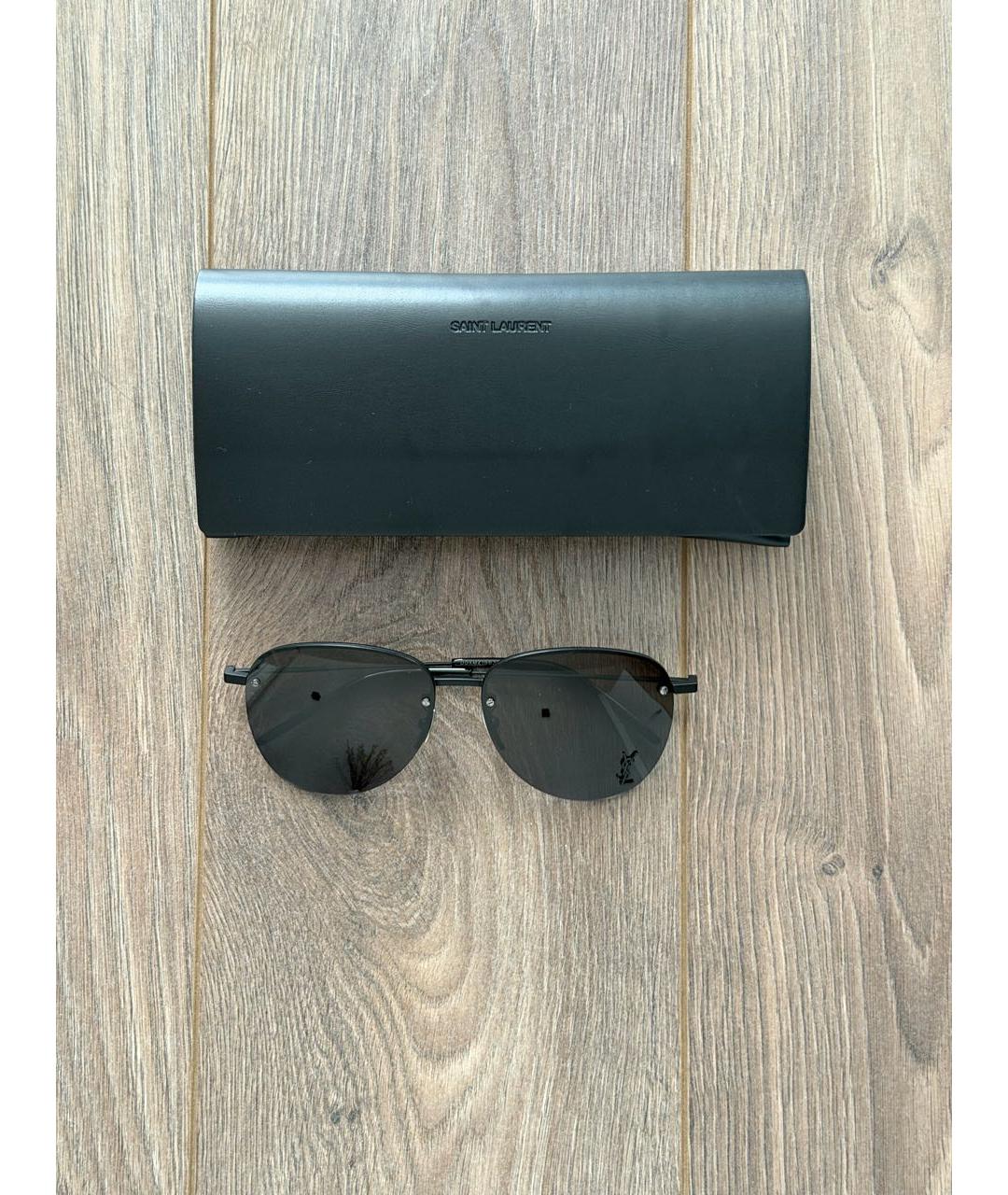 SAINT LAURENT Черные металлические солнцезащитные очки, фото 3