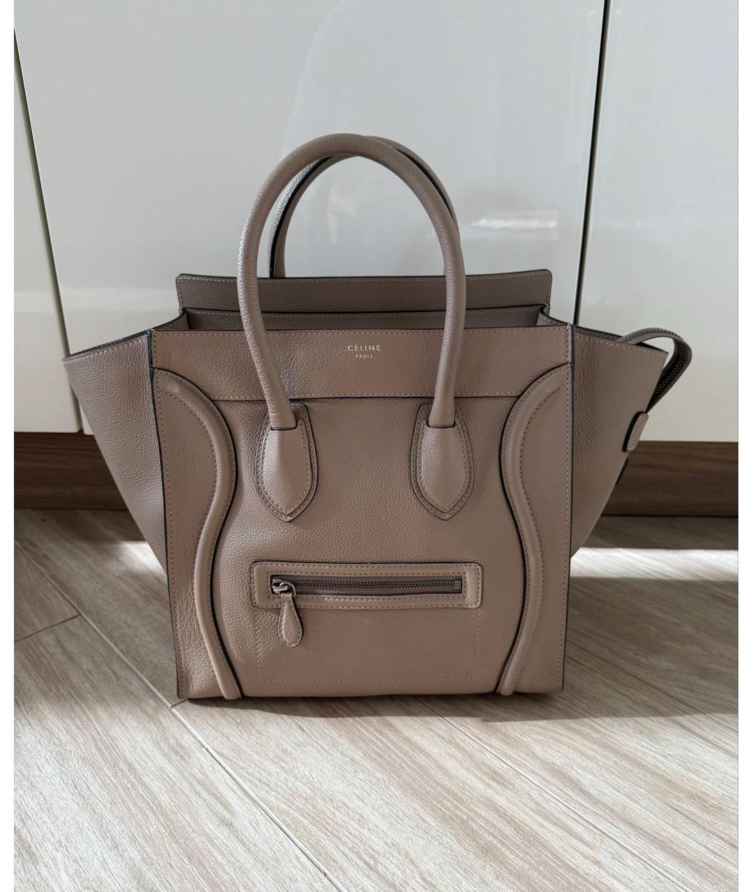 CELINE Бежевая кожаная сумка тоут, фото 9