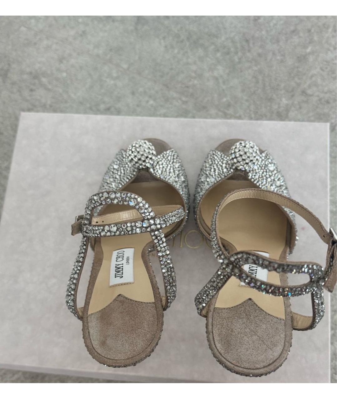 JIMMY CHOO Бежевые замшевые босоножки, фото 3