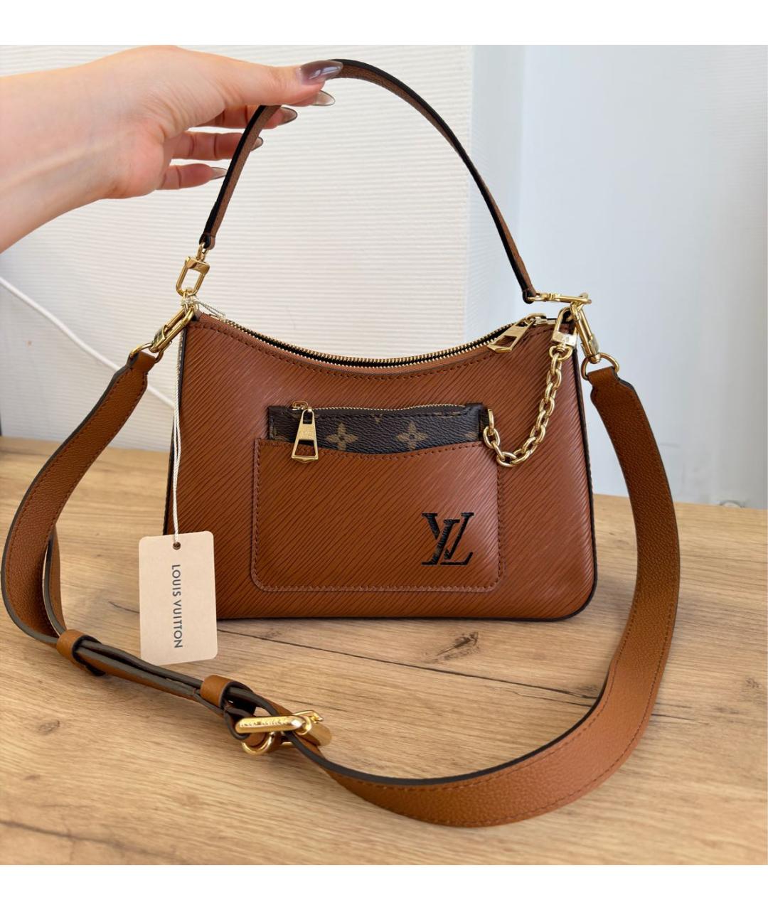 LOUIS VUITTON Коричневая кожаная сумка с короткими ручками, фото 9