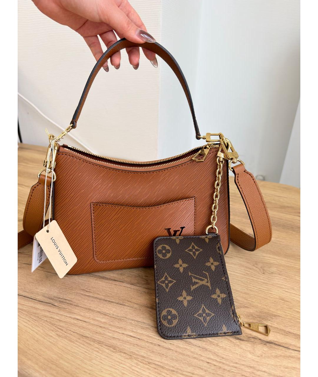 LOUIS VUITTON Коричневая кожаная сумка с короткими ручками, фото 5