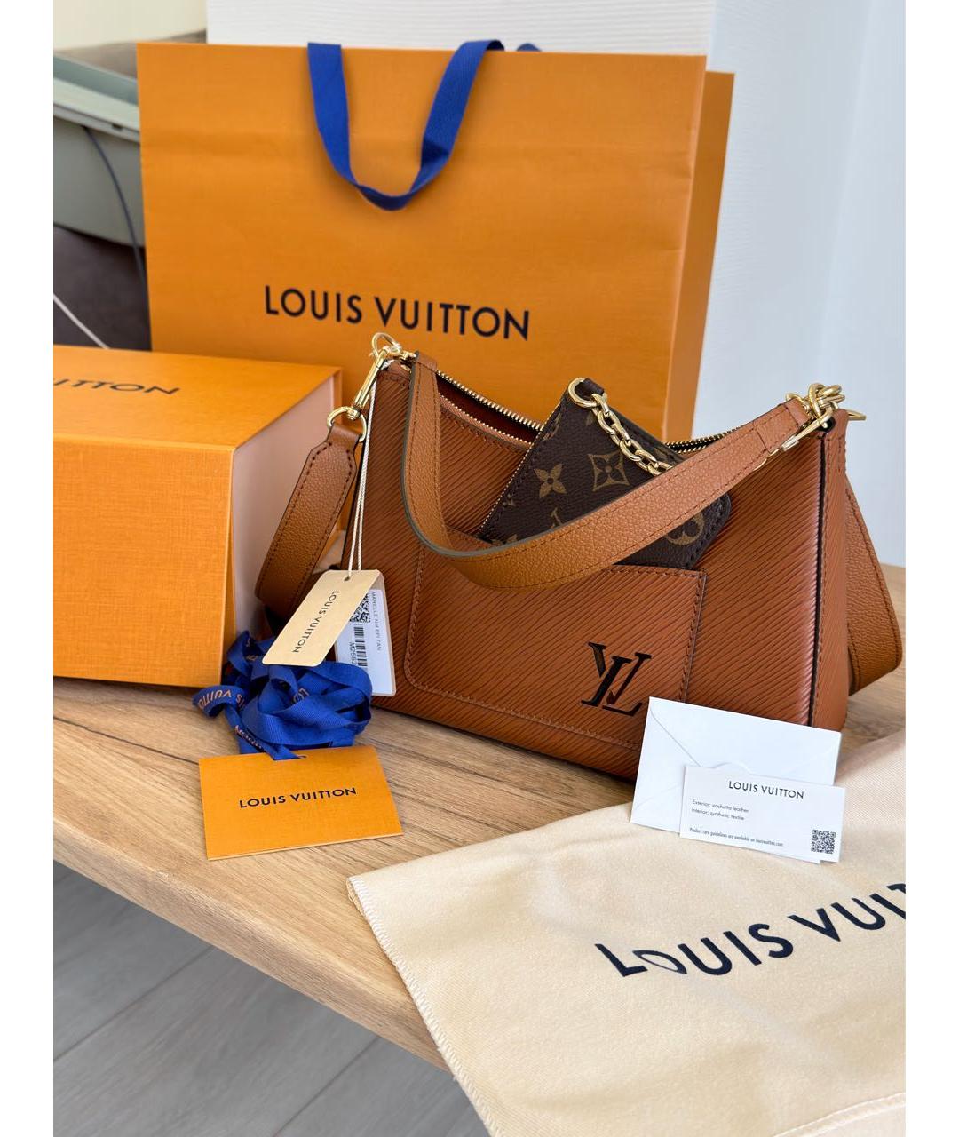 LOUIS VUITTON Коричневая кожаная сумка с короткими ручками, фото 7