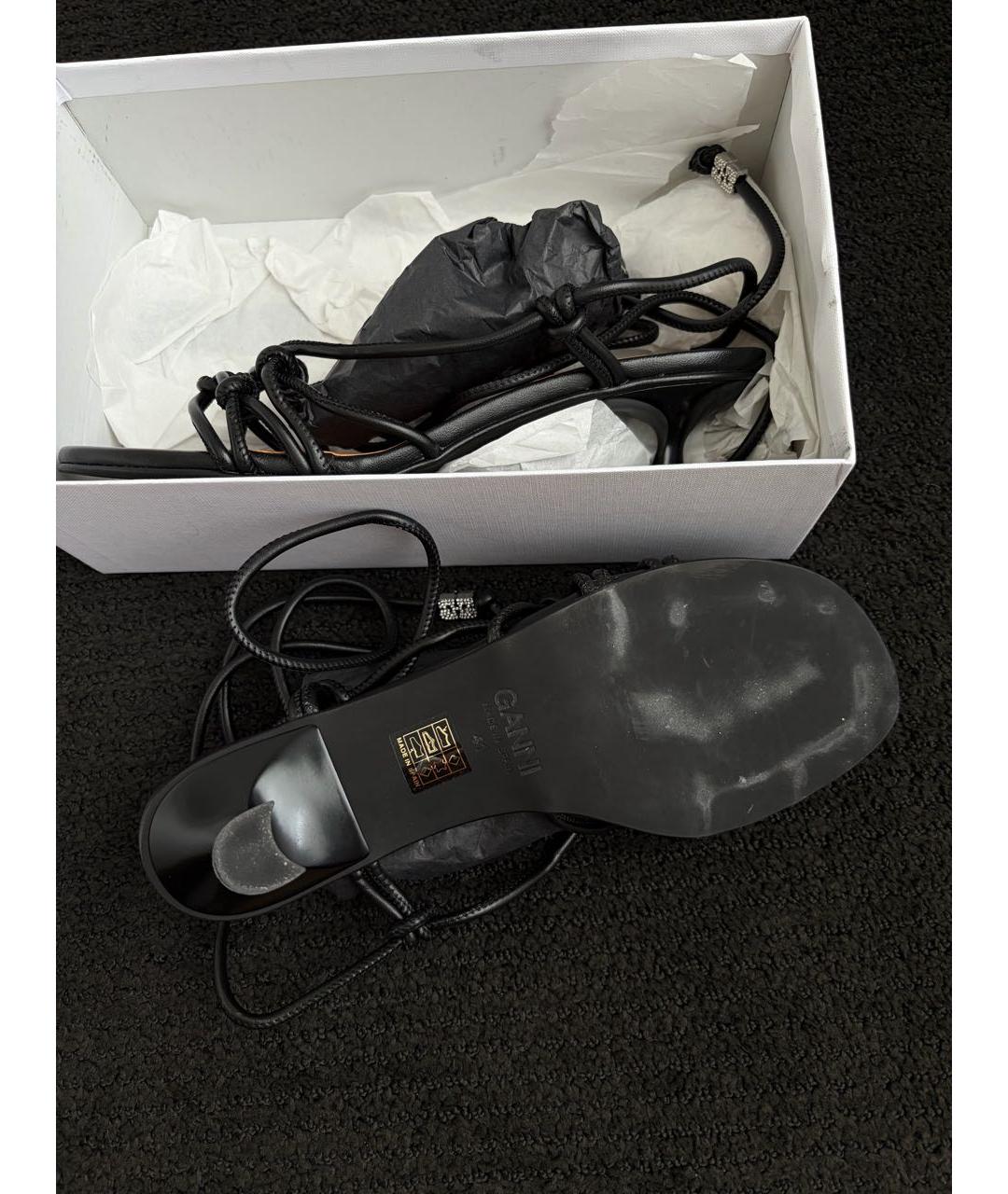 GANNI Черные кожаные босоножки, фото 6