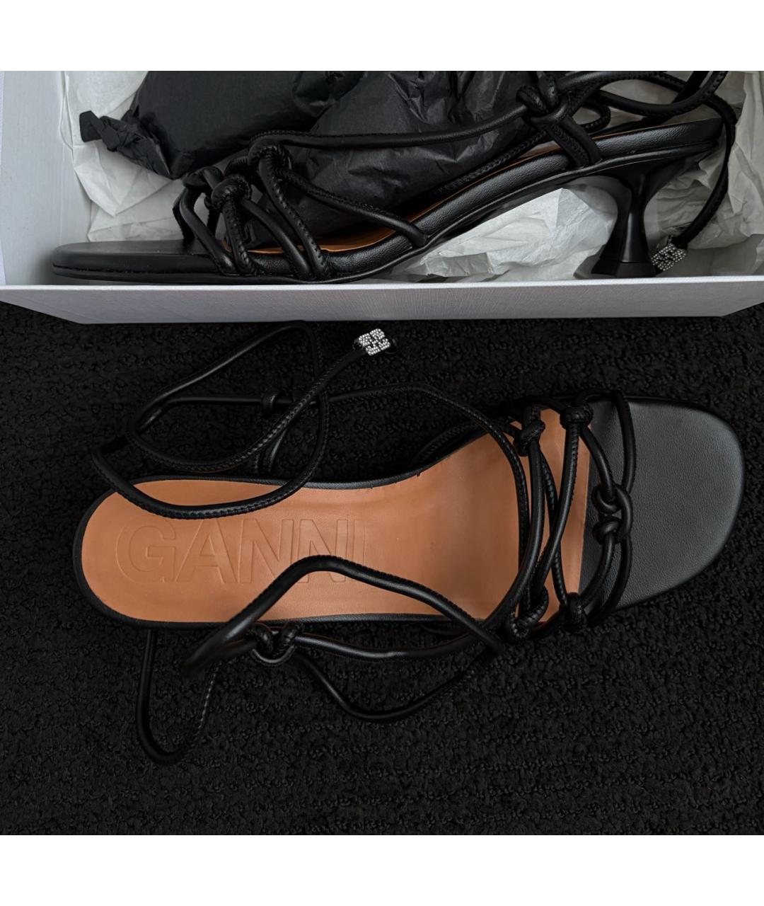 GANNI Черные кожаные босоножки, фото 3