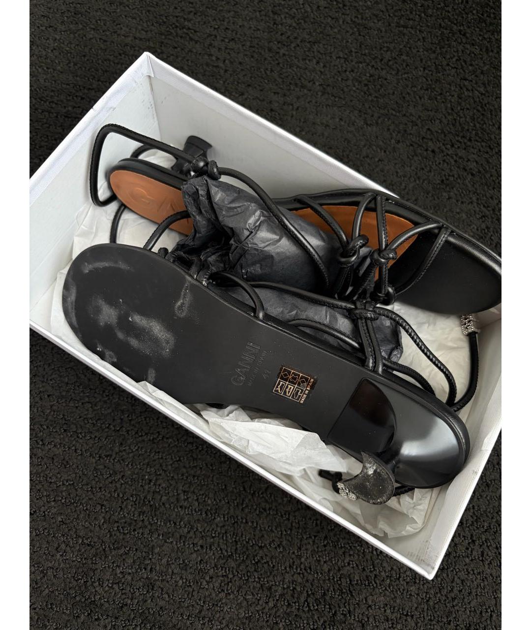 GANNI Черные кожаные босоножки, фото 7