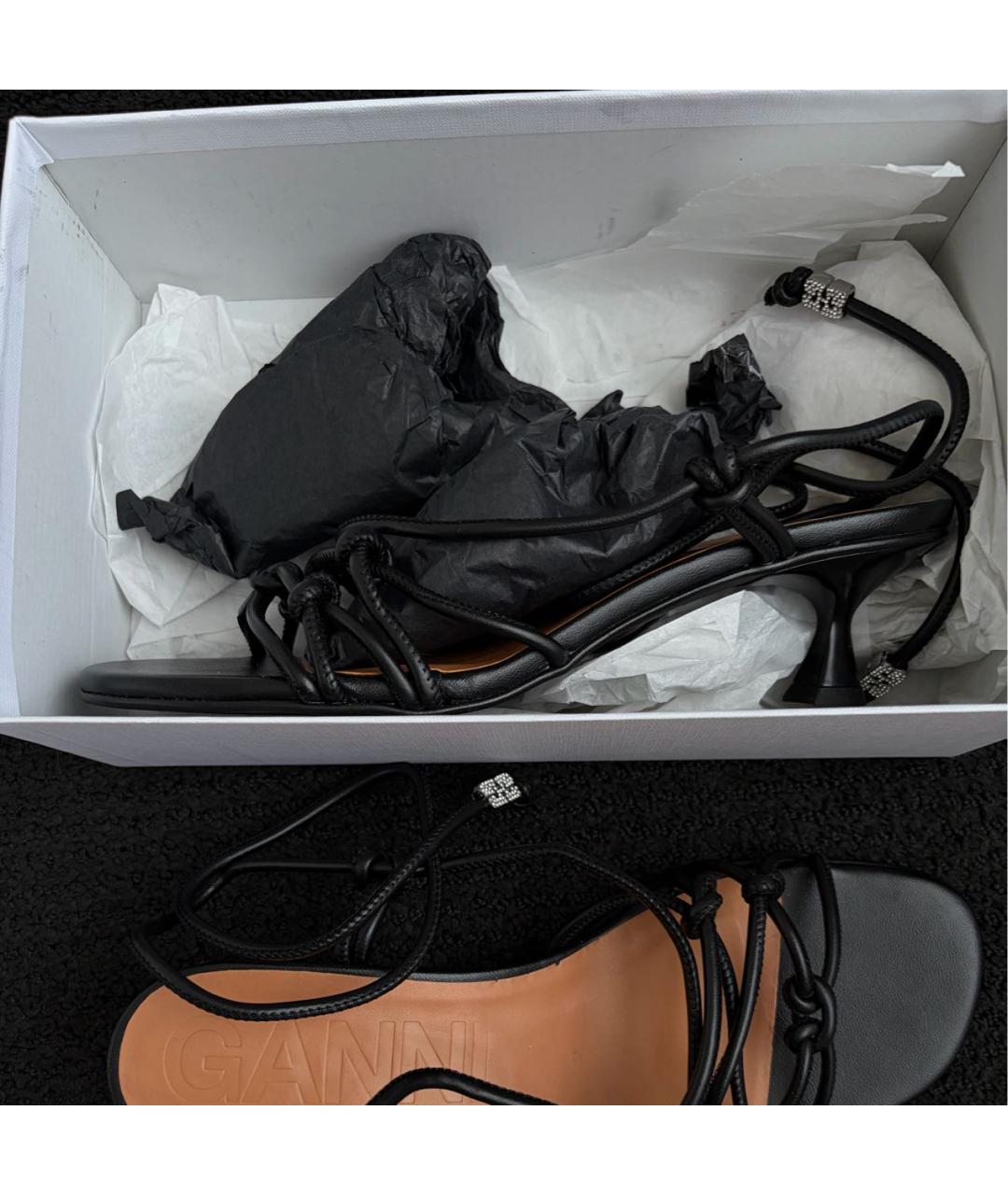 GANNI Черные кожаные босоножки, фото 8
