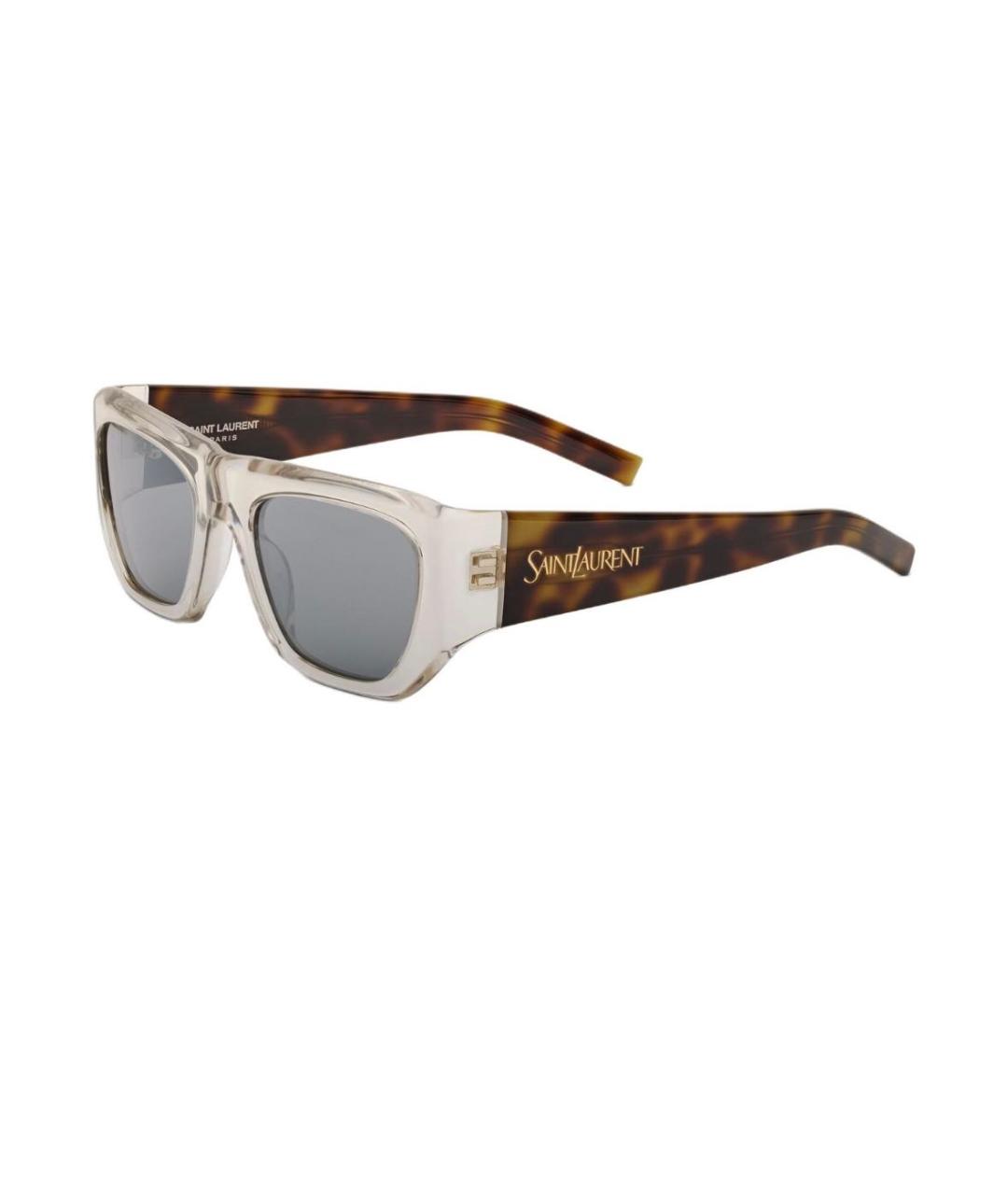 SAINT LAURENT Бежевые пластиковые солнцезащитные очки, фото 3