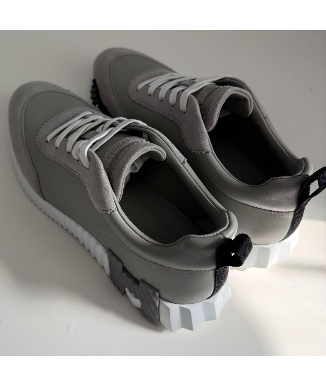 HERMES Серые кожаные низкие кроссовки / кеды, фото 4