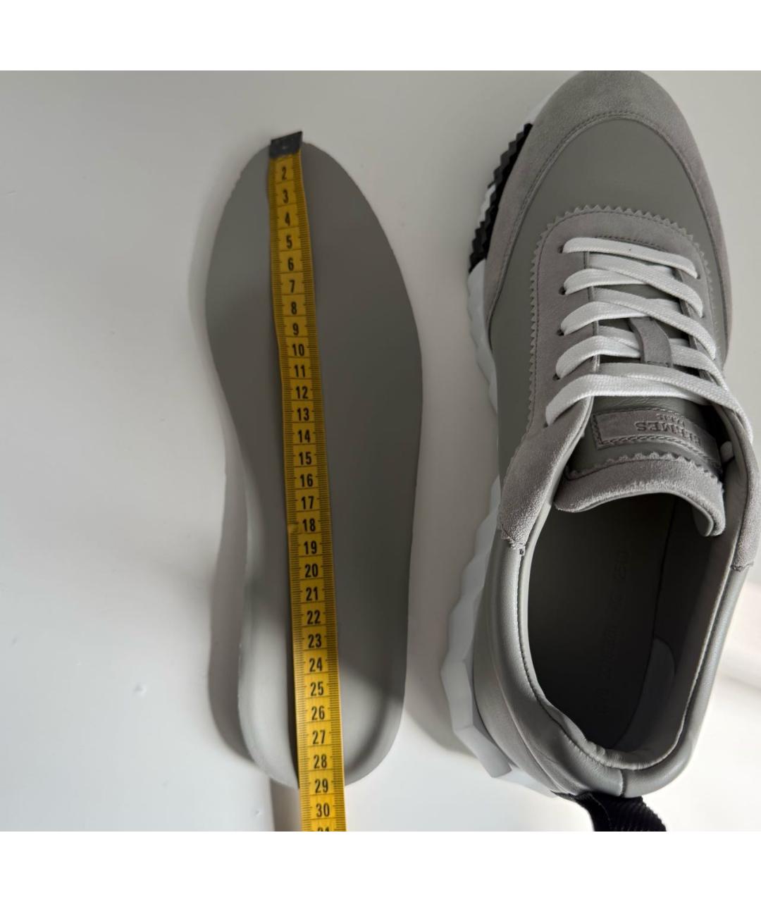 HERMES Серые кожаные низкие кроссовки / кеды, фото 6