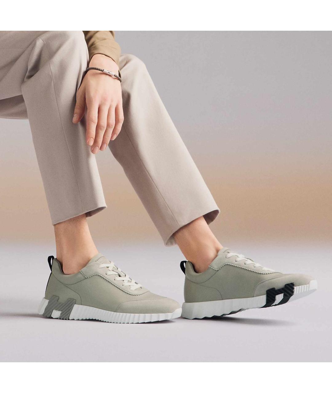 HERMES Серые кожаные низкие кроссовки / кеды, фото 7