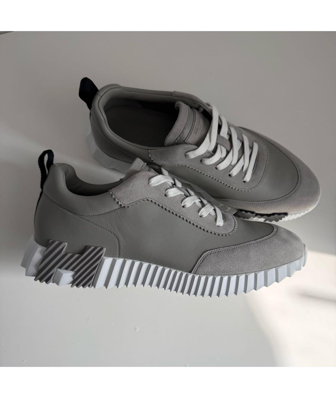 HERMES Серые кожаные низкие кроссовки / кеды, фото 2