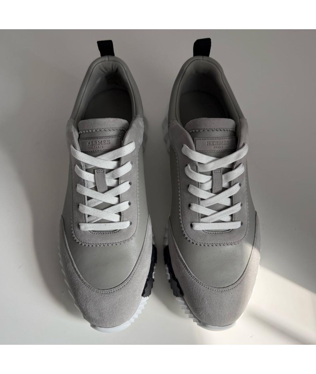 HERMES Серые кожаные низкие кроссовки / кеды, фото 3