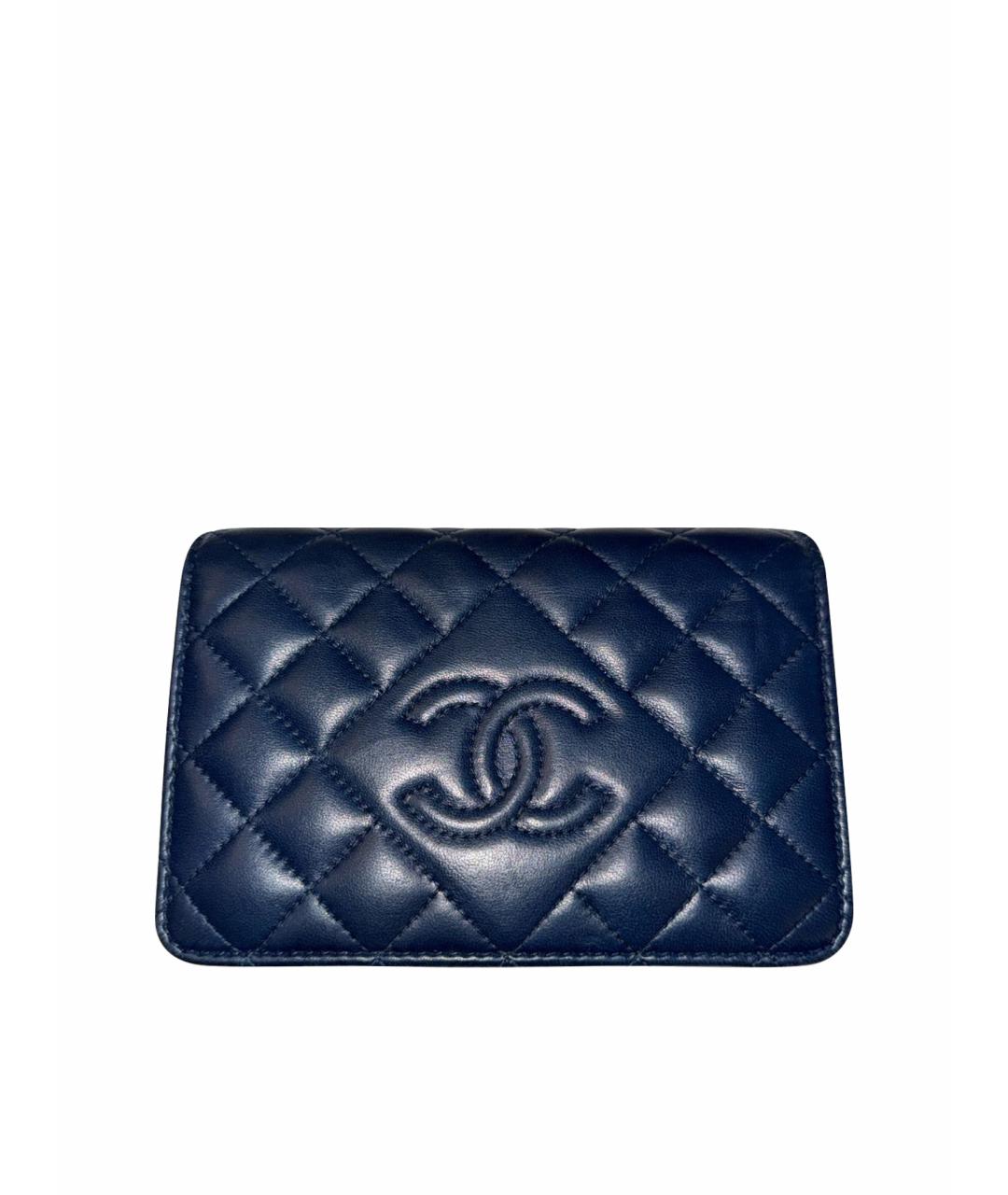 CHANEL Темно-синий кожаный кошелек, фото 1