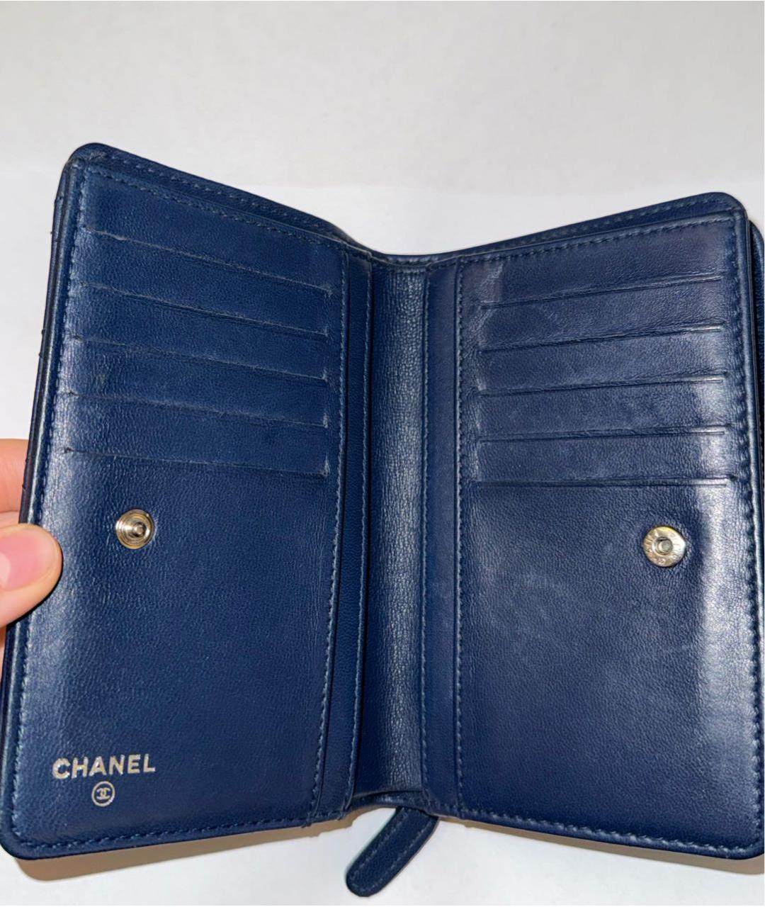 CHANEL Темно-синий кожаный кошелек, фото 4
