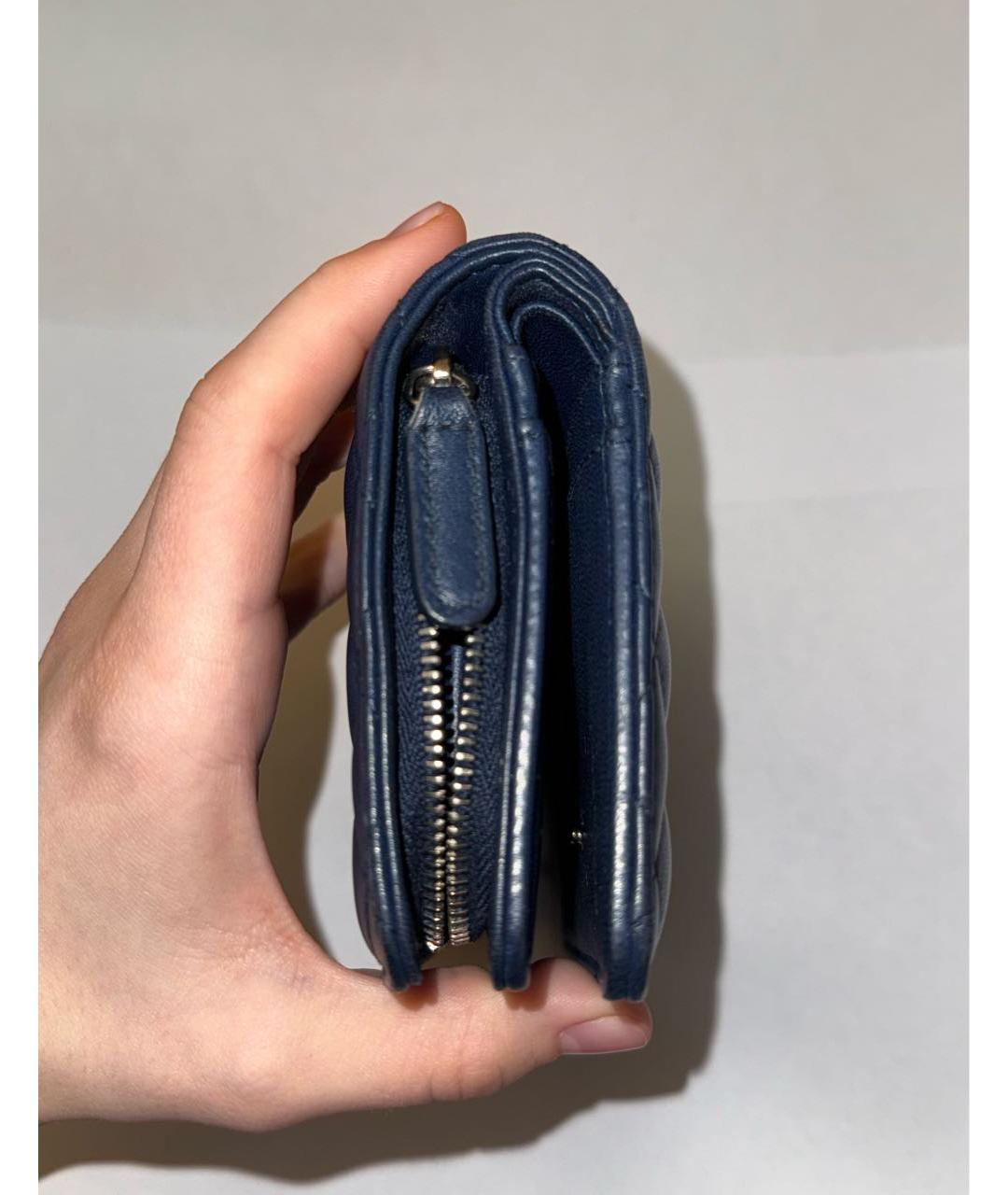 CHANEL Темно-синий кожаный кошелек, фото 2