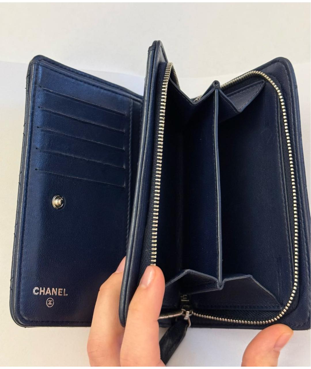 CHANEL Темно-синий кожаный кошелек, фото 3