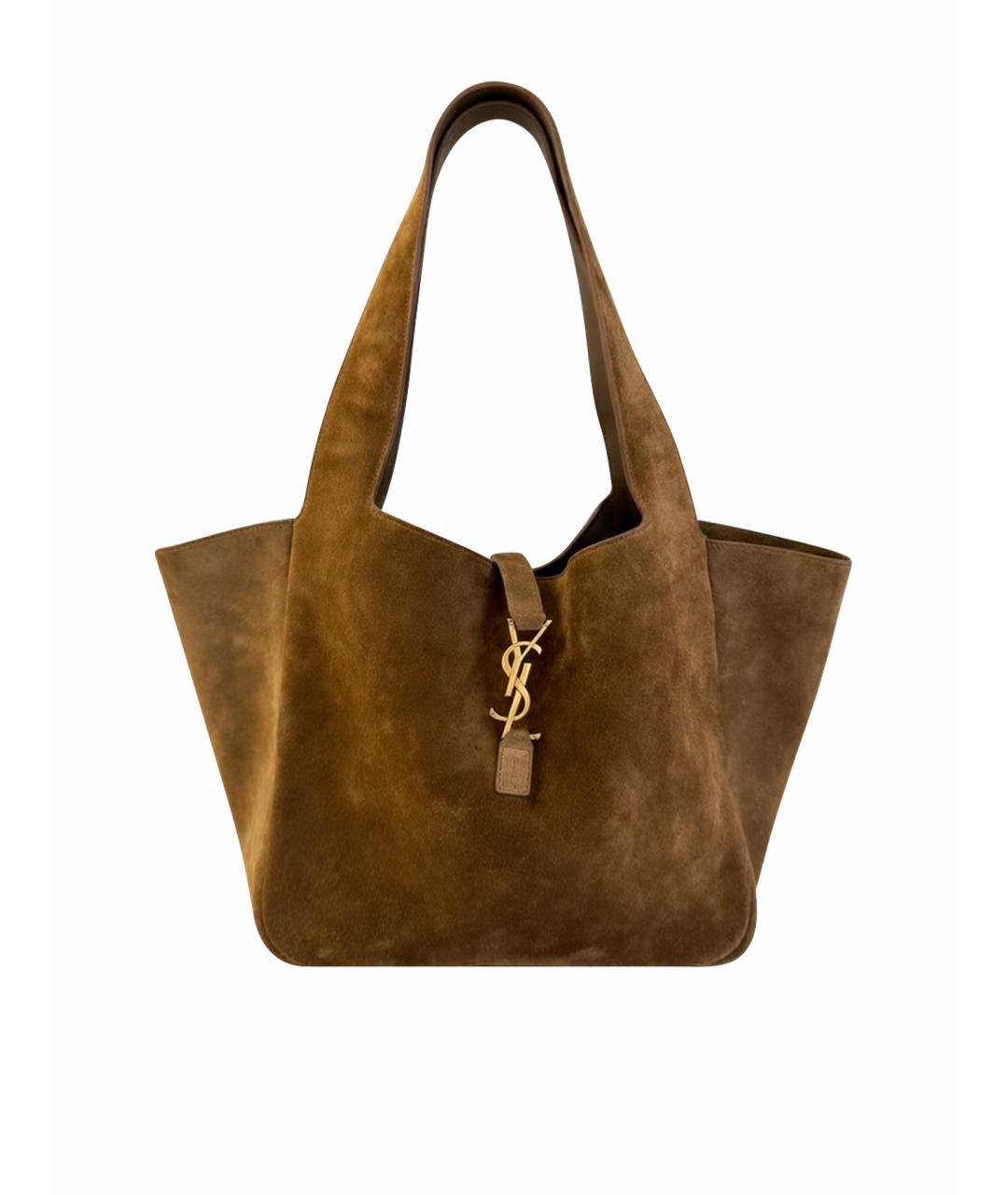 SAINT LAURENT Коричневая замшевая сумка тоут, фото 1