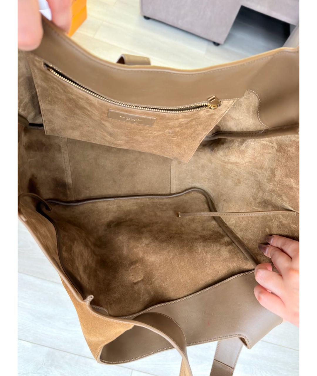 SAINT LAURENT Коричневая замшевая сумка тоут, фото 4