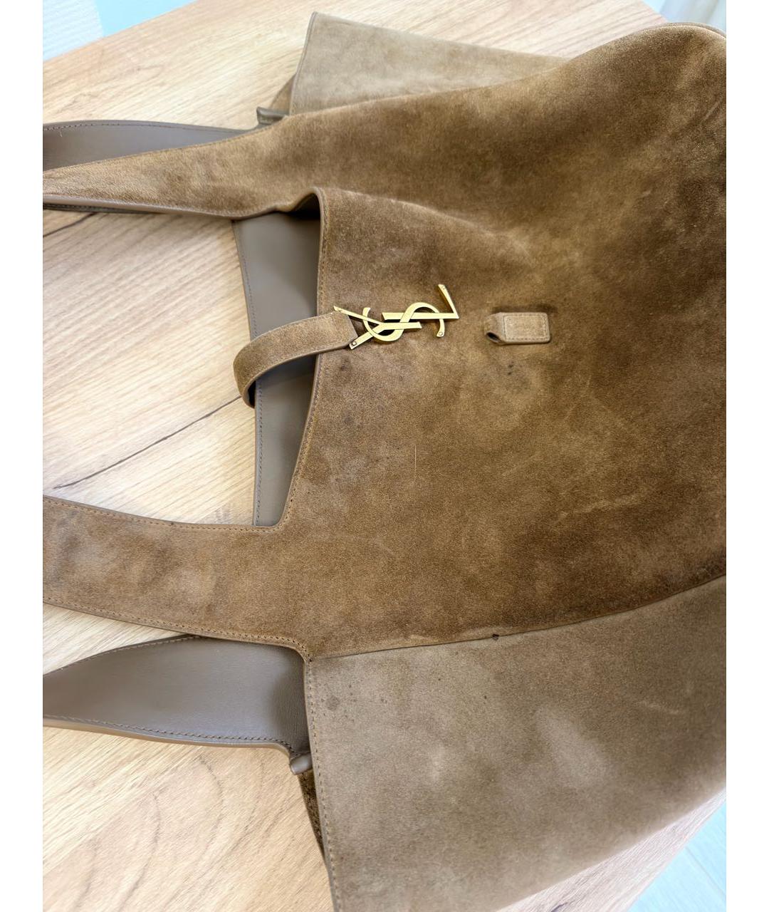 SAINT LAURENT Коричневая замшевая сумка тоут, фото 8
