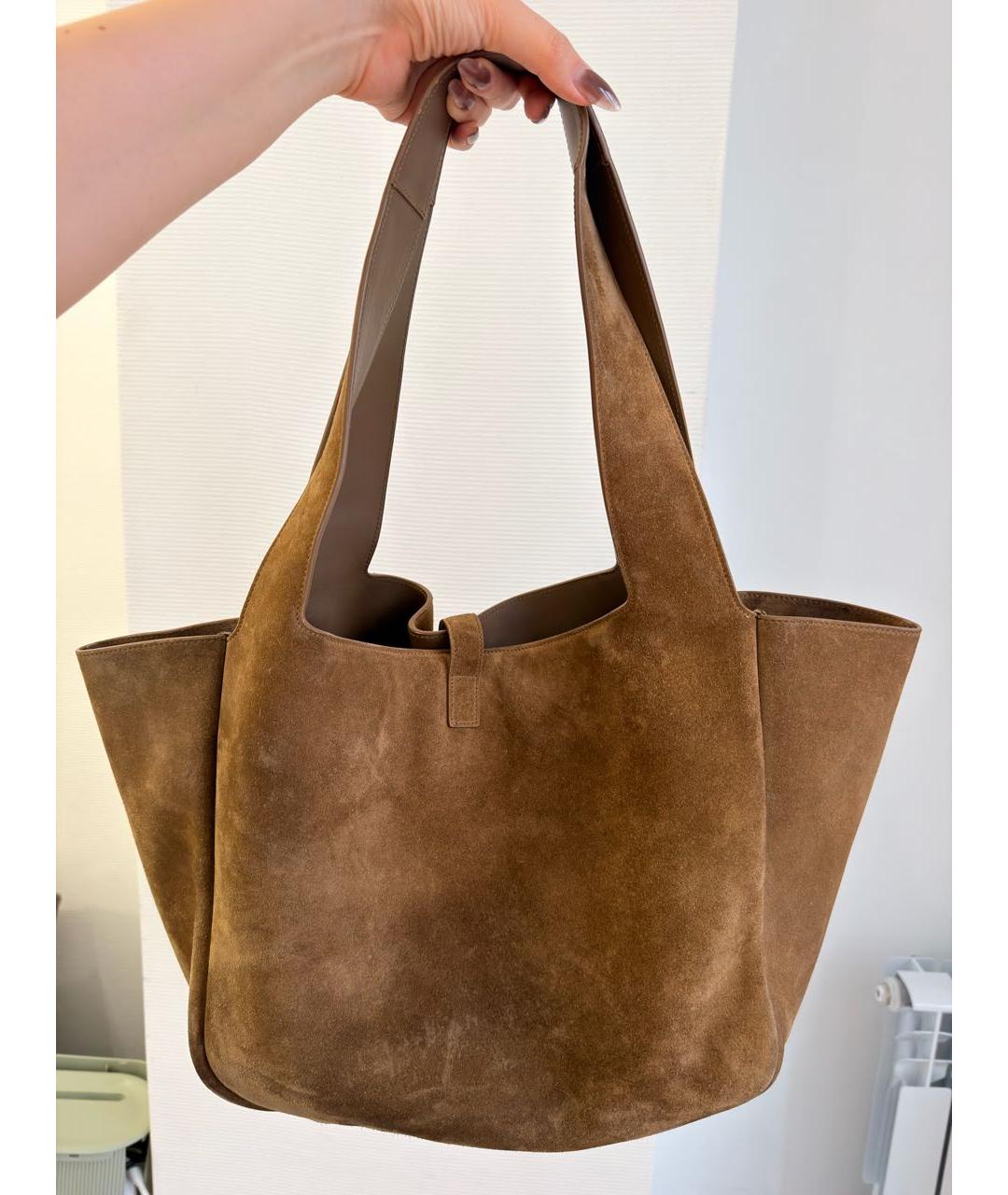 SAINT LAURENT Коричневая замшевая сумка тоут, фото 3