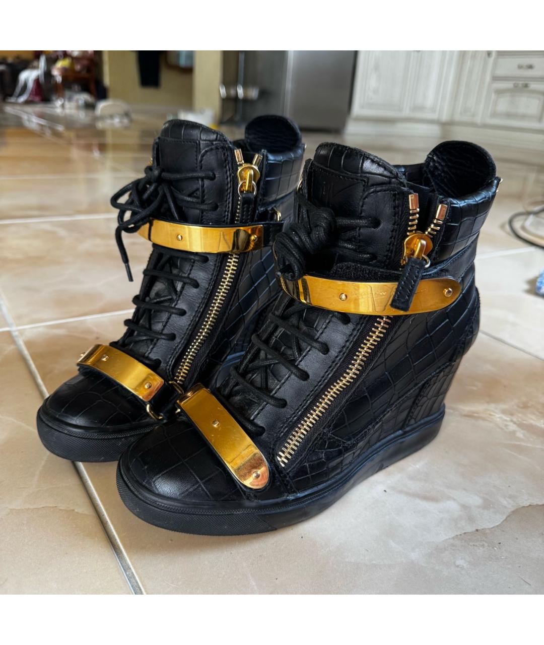 GIUSEPPE ZANOTTI DESIGN Черные кожаные кеды, фото 2