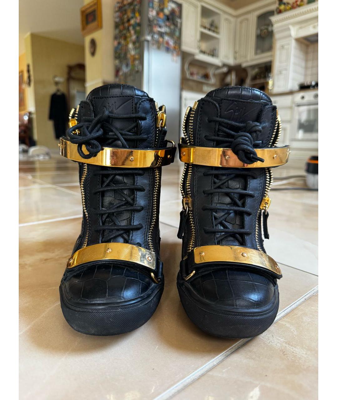 GIUSEPPE ZANOTTI DESIGN Черные кожаные кеды, фото 7