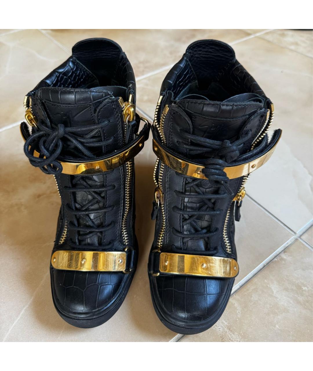 GIUSEPPE ZANOTTI DESIGN Черные кожаные кеды, фото 3