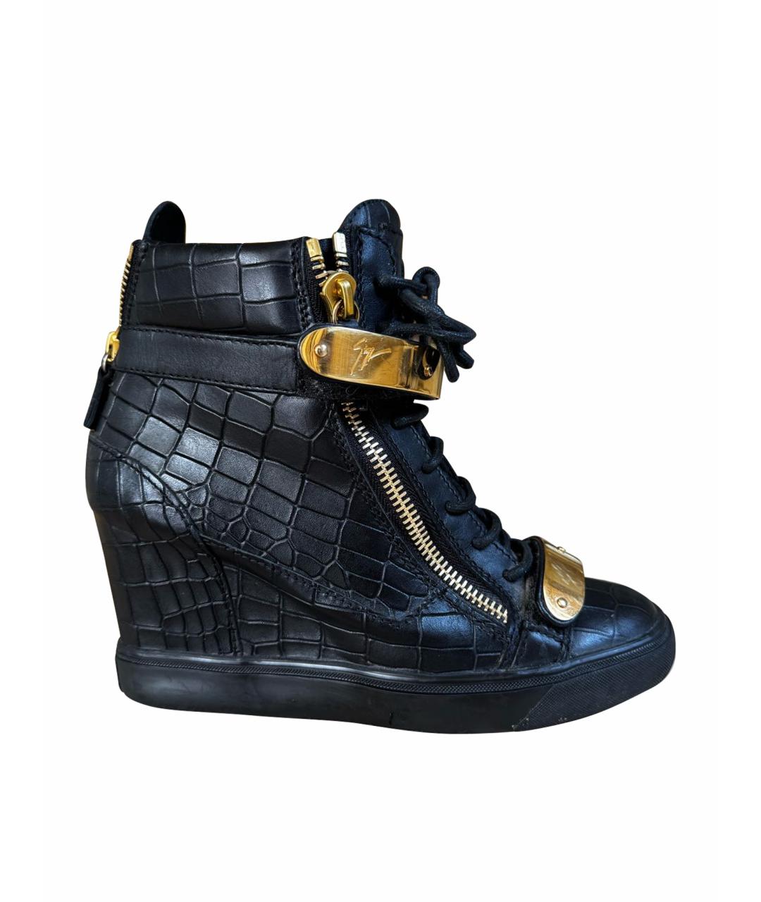 GIUSEPPE ZANOTTI DESIGN Черные кожаные кеды, фото 1