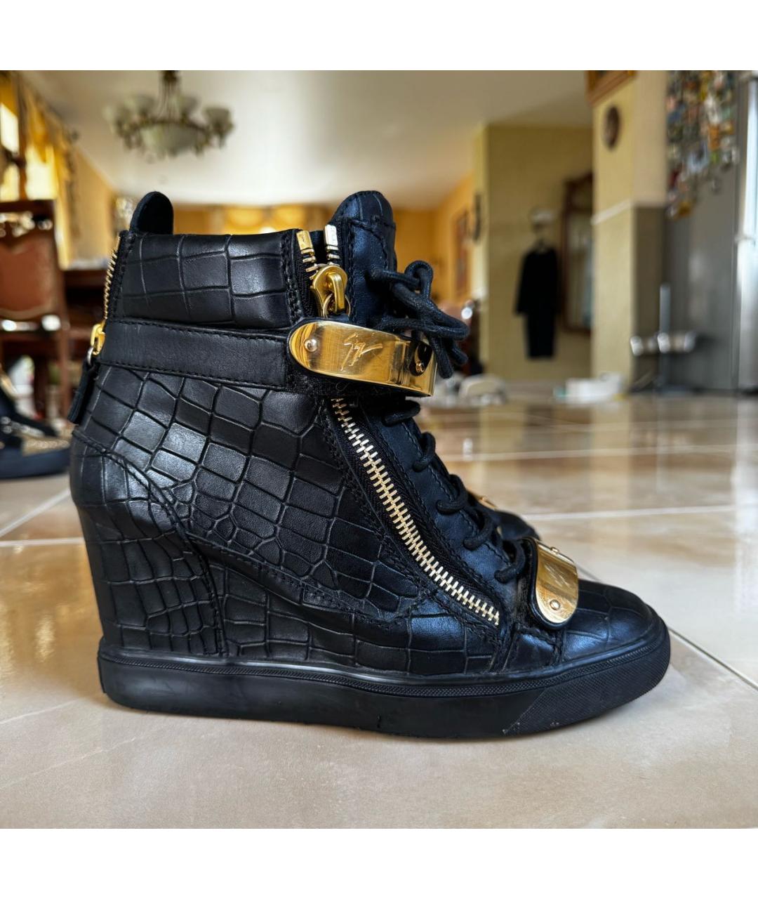 GIUSEPPE ZANOTTI DESIGN Черные кожаные кеды, фото 8