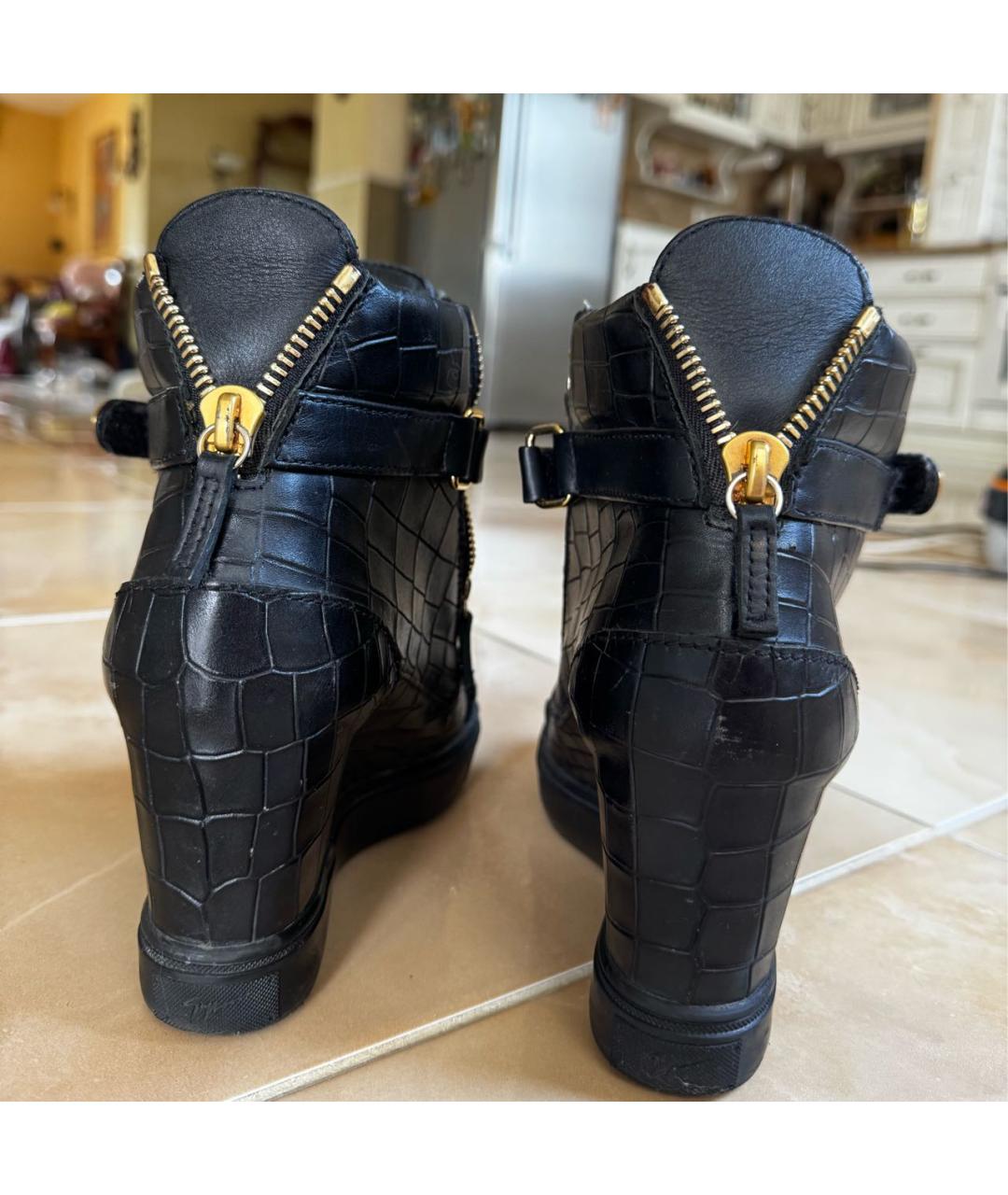 GIUSEPPE ZANOTTI DESIGN Черные кожаные кеды, фото 4