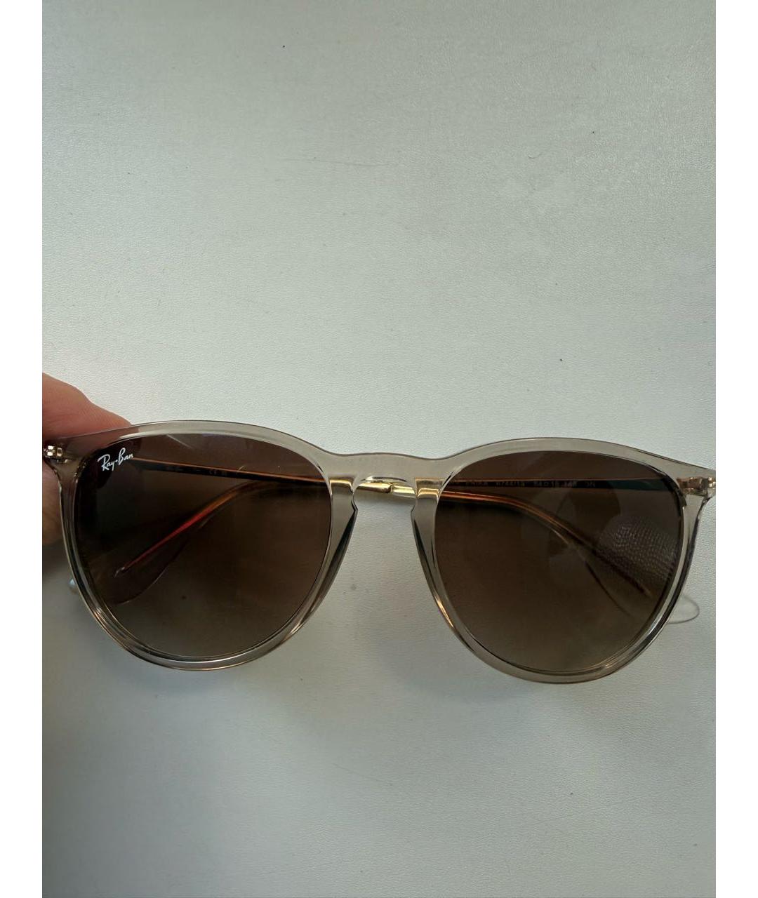 RAY BAN Бежевые пластиковые солнцезащитные очки, фото 8