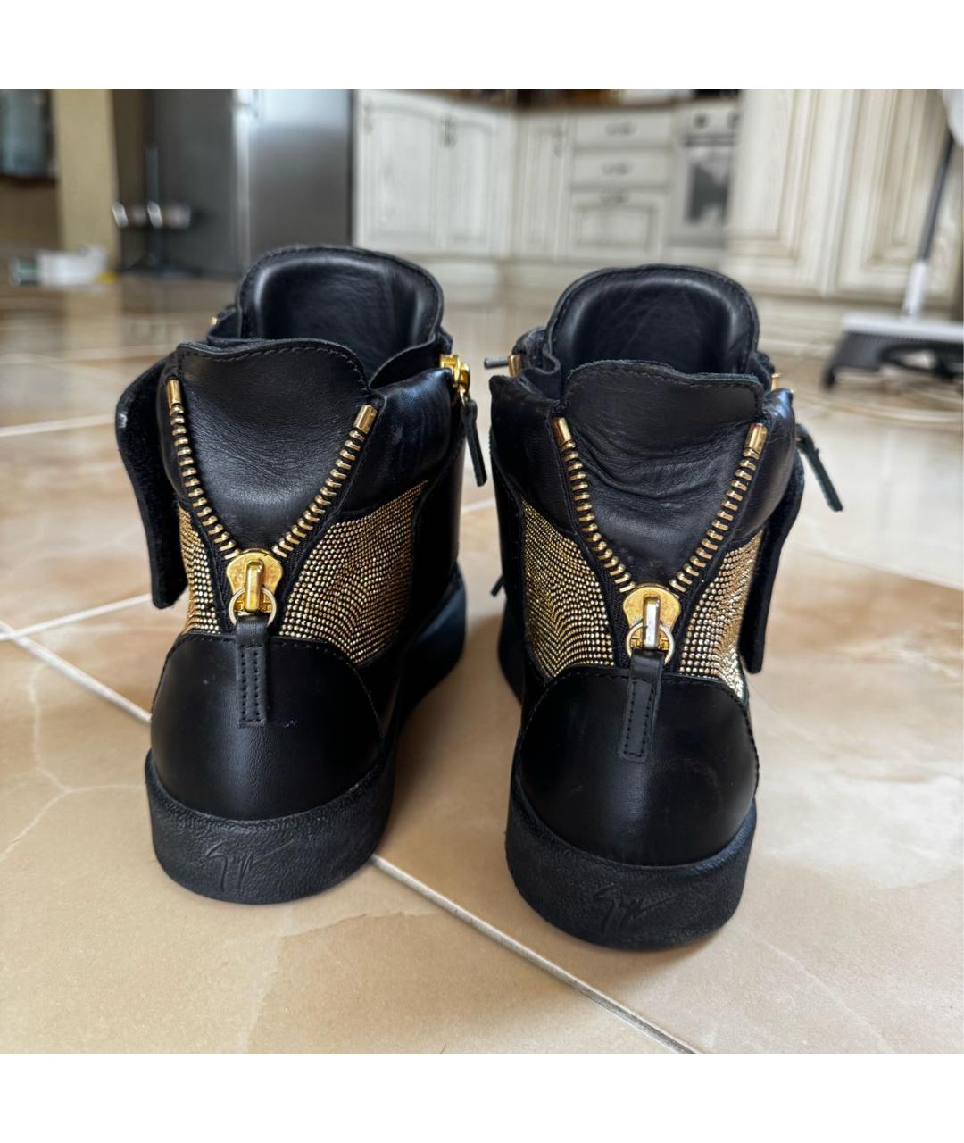 GIUSEPPE ZANOTTI DESIGN Черные кожаные кеды, фото 4