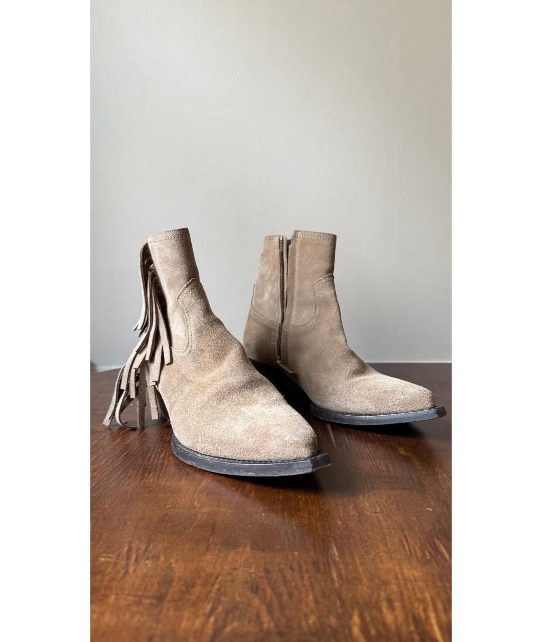 SAINT LAURENT Бежевые замшевые туфли, фото 7