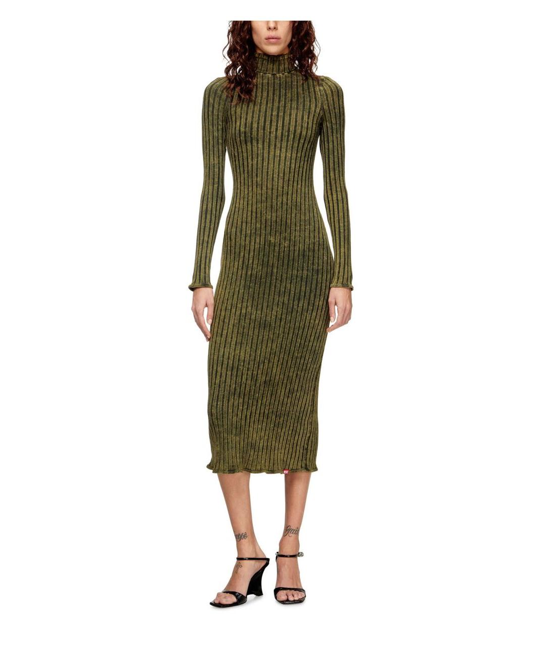 DIESEL Хаки хлопко-эластановое повседневное платье, фото 2