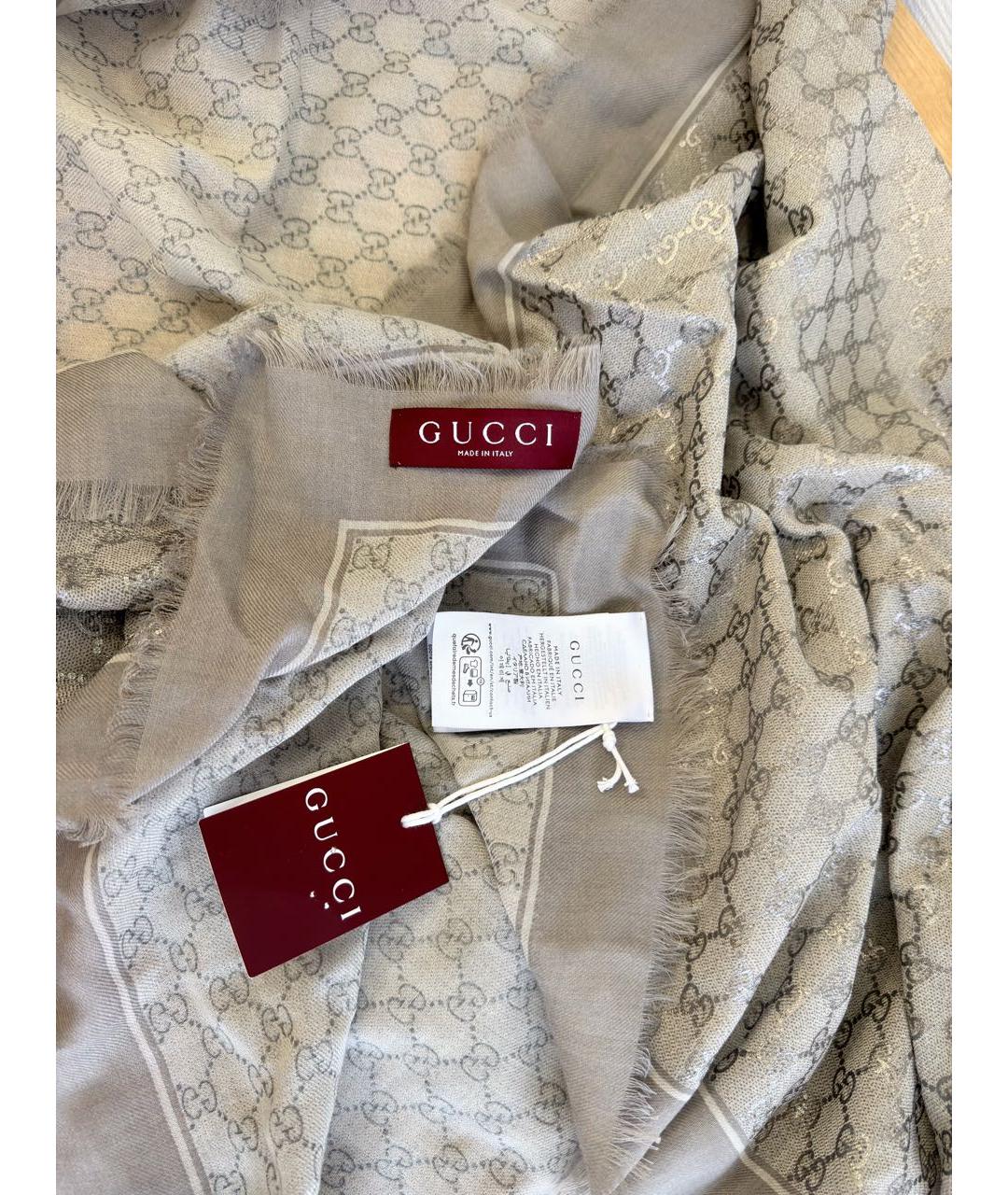 GUCCI Серый шерстяной платок, фото 4