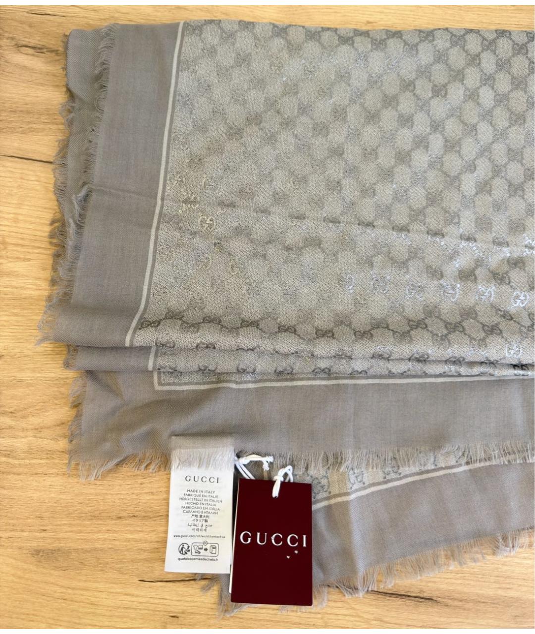 GUCCI Серый шерстяной платок, фото 6