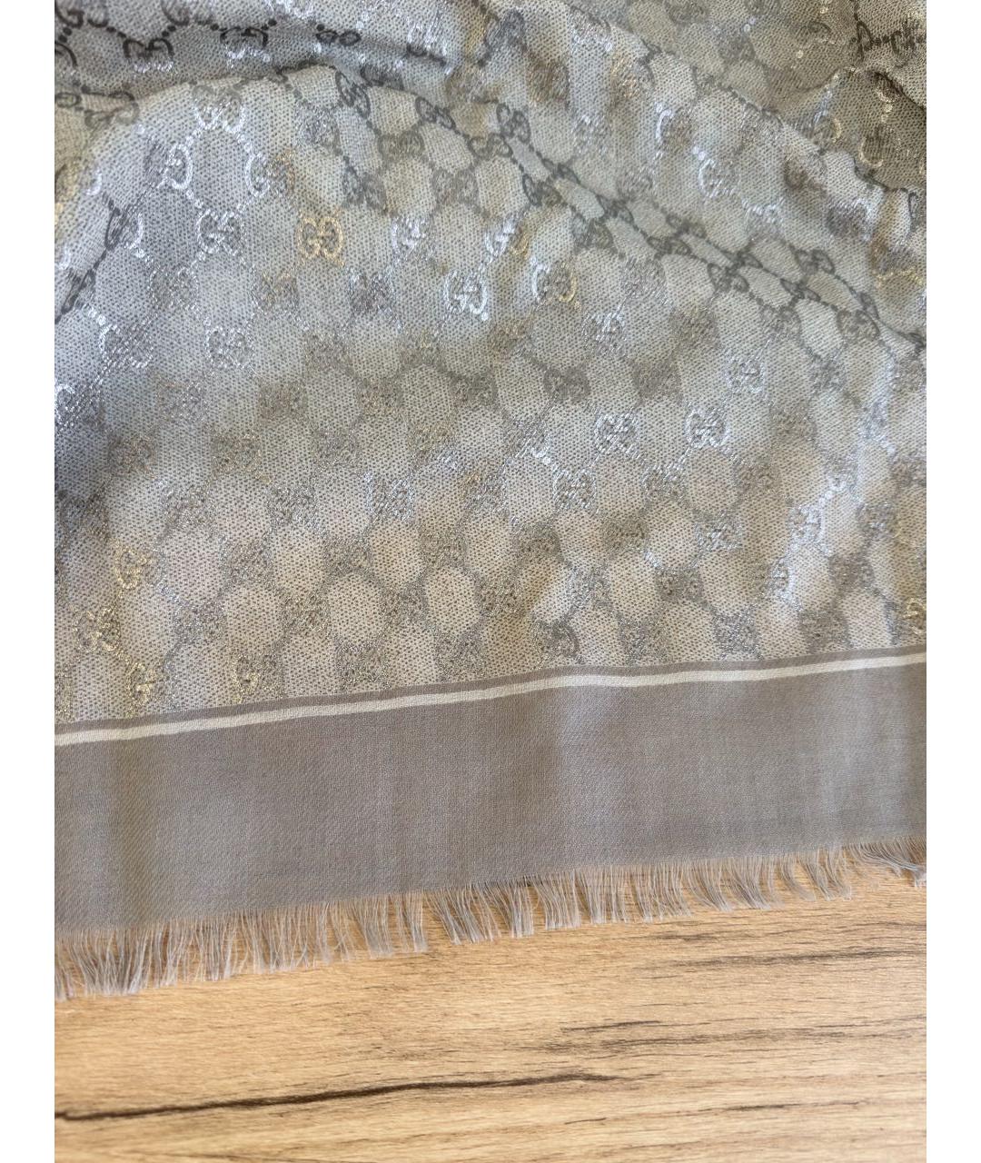 GUCCI Серый шерстяной платок, фото 5