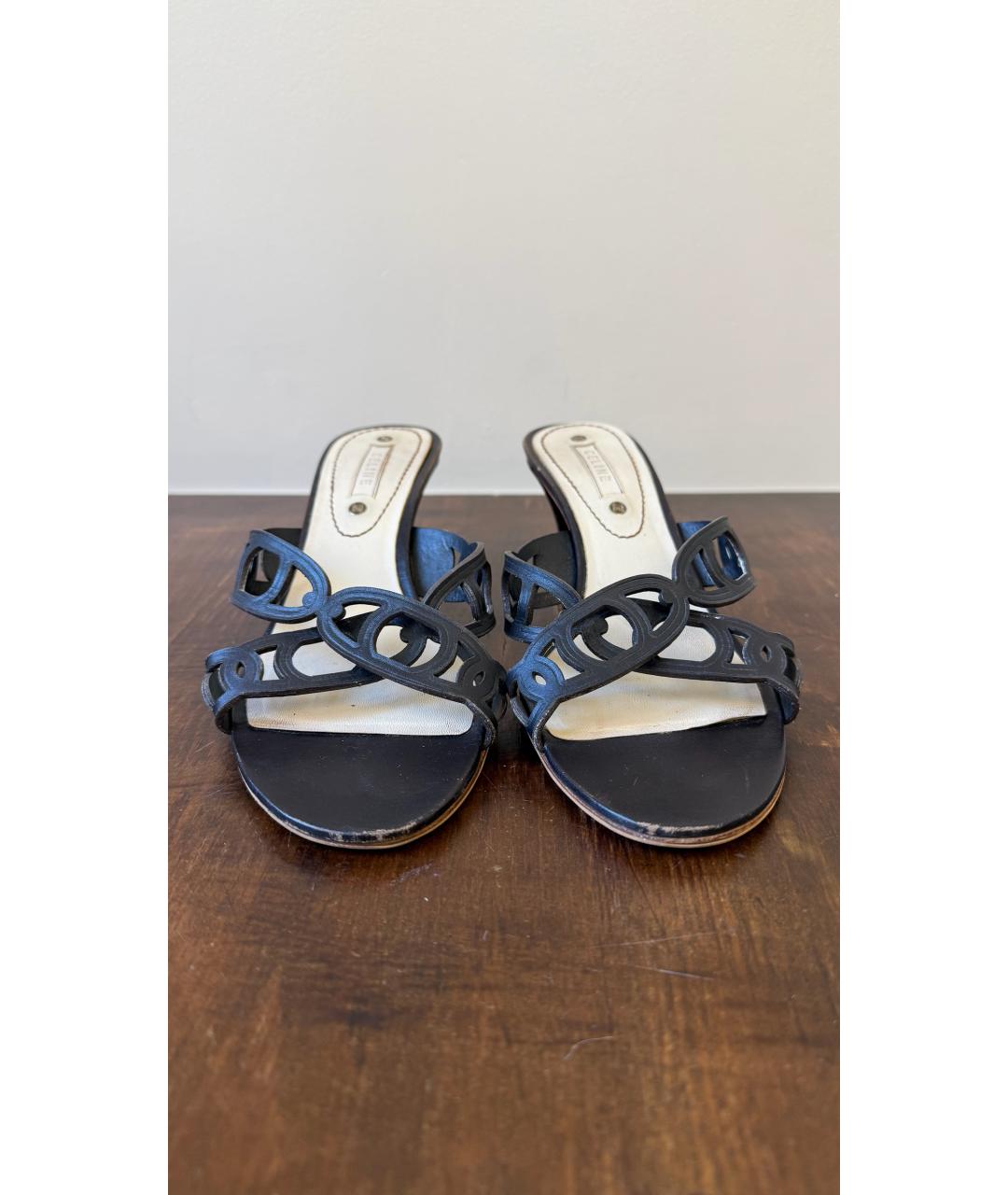 CELINE Черные кожаные сандалии, фото 3