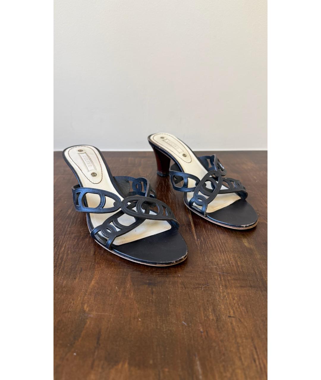 CELINE Черные кожаные сандалии, фото 2
