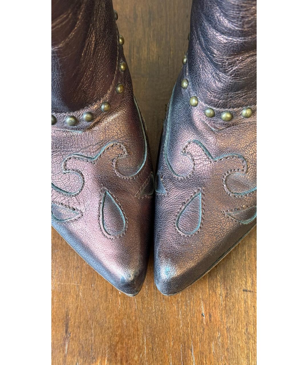 ROBERTO CAVALLI Бордовые кожаные сапоги, фото 5