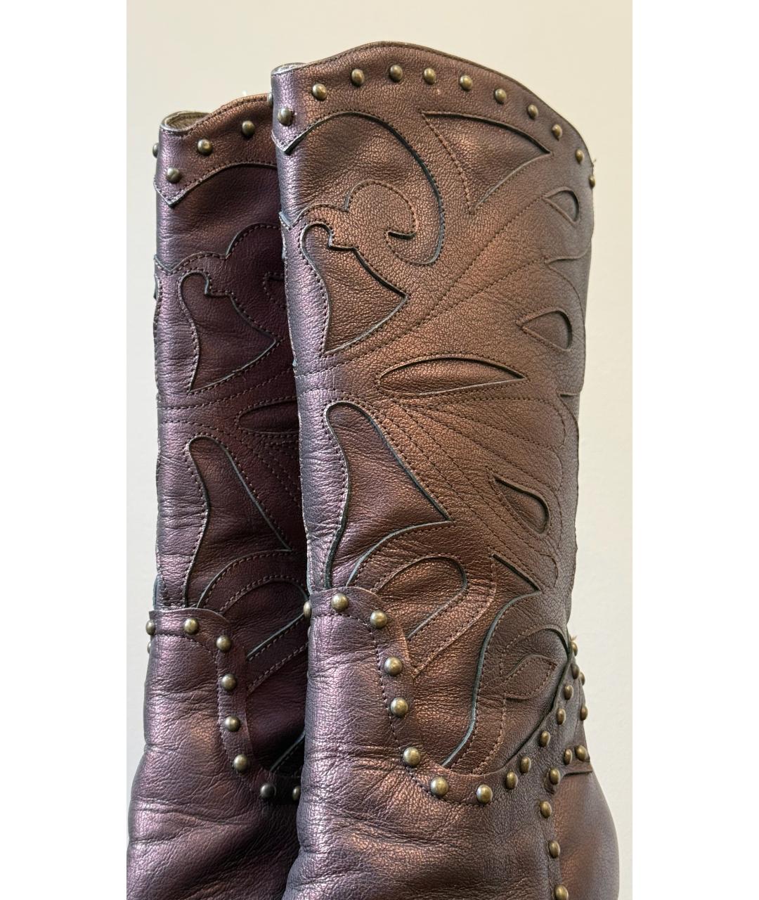 ROBERTO CAVALLI Бордовые кожаные сапоги, фото 4