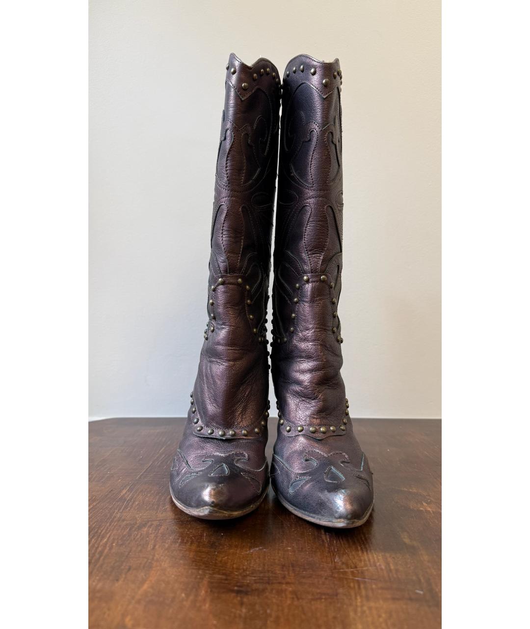 ROBERTO CAVALLI Бордовые кожаные сапоги, фото 2