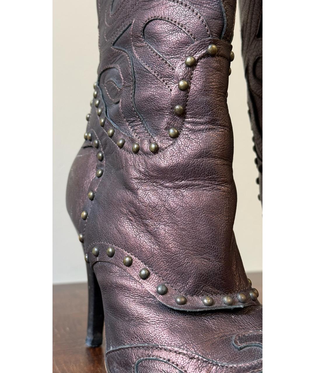 ROBERTO CAVALLI Бордовые кожаные сапоги, фото 7